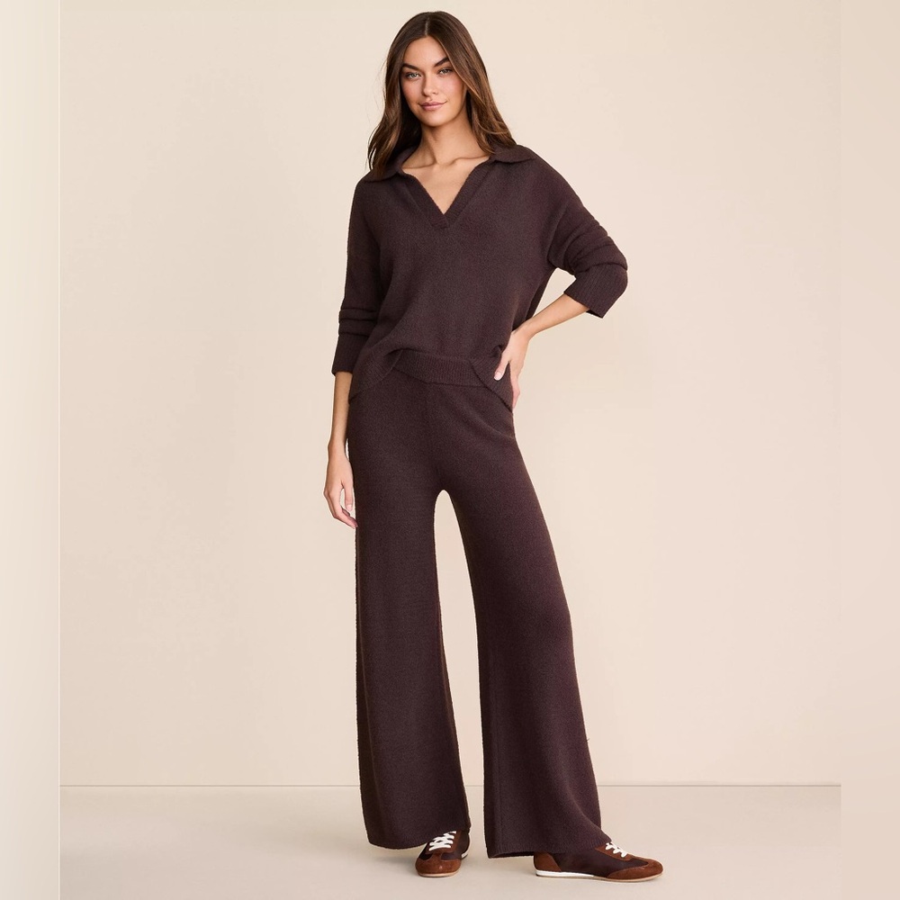 NWT Lou & Grey Fuzzy Wide Leg Sweater Pants in Chocolate Brown